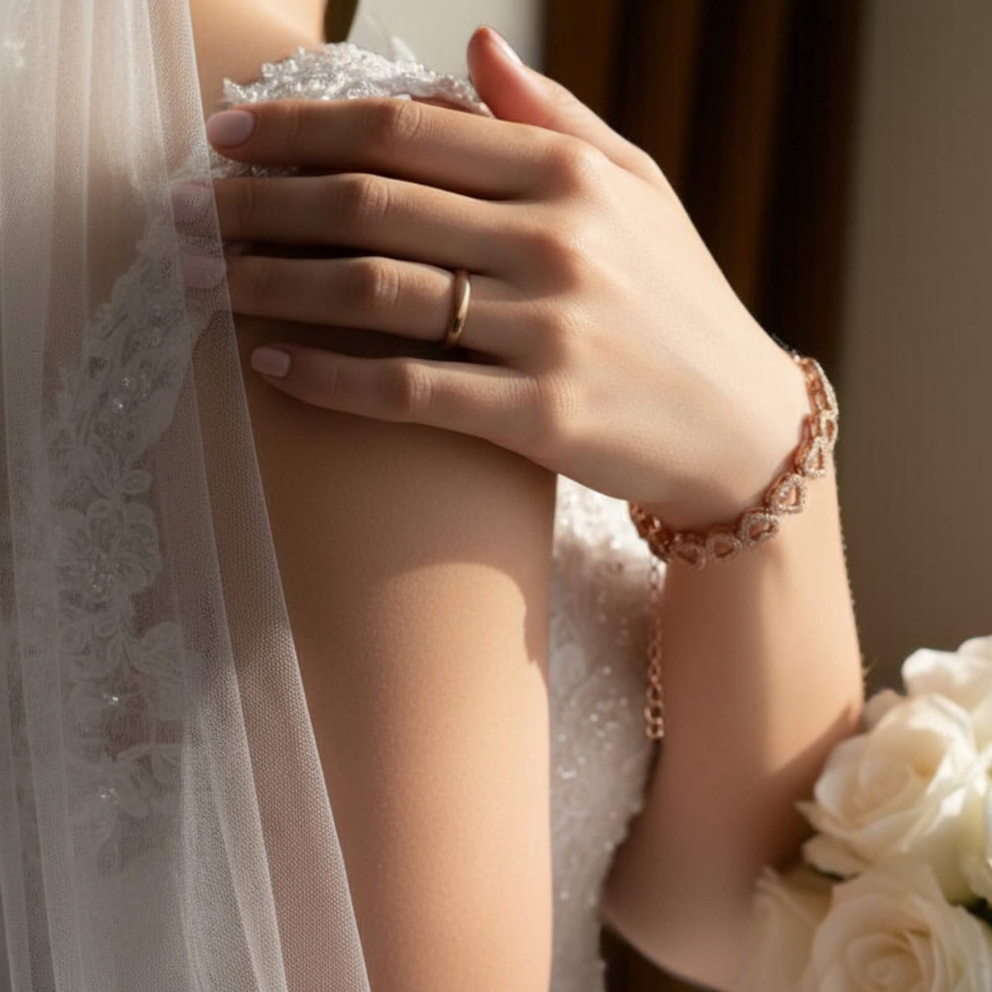 Bridal Heart Bracelet – Gold Plated (17cm + Extension) Wedding Jewellery