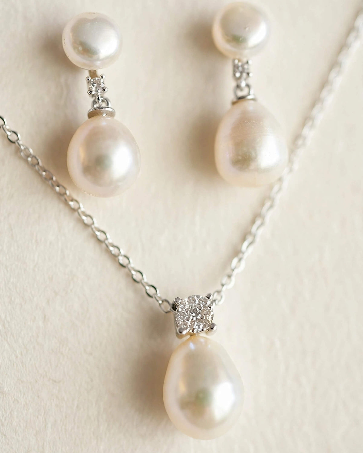 S925 Sterling Silver Pearl Drop Jewellery Set | Necklace Set & Earrings Set