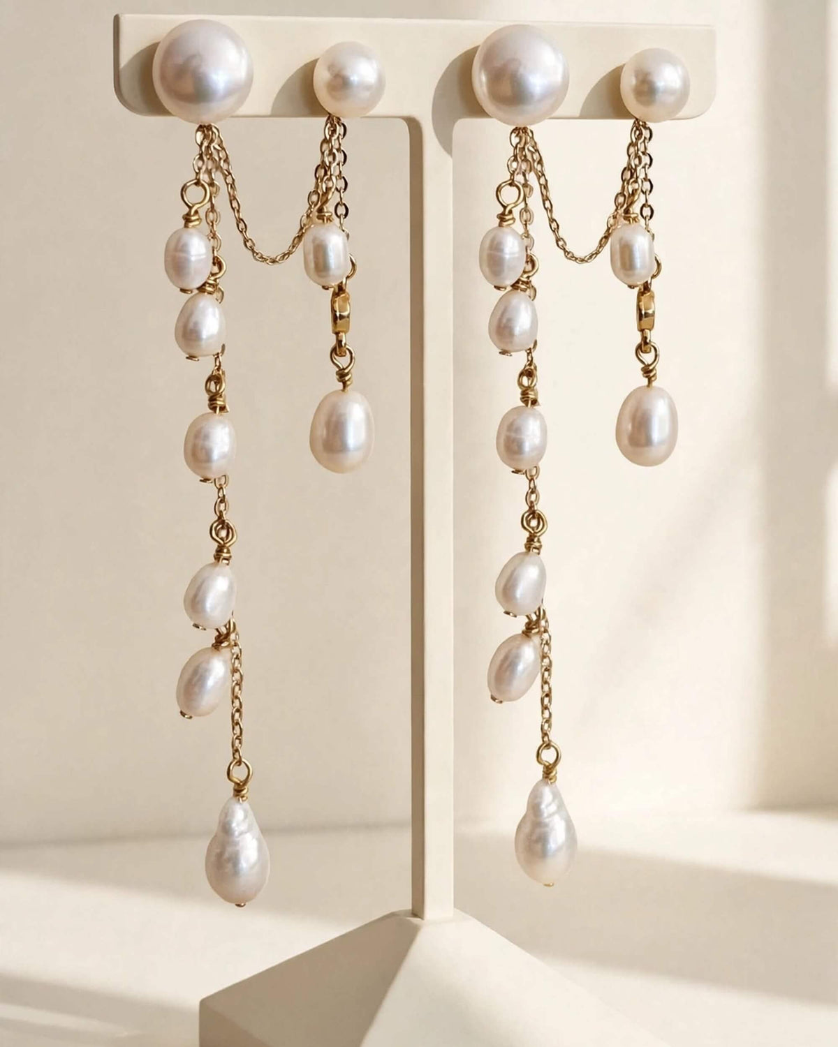 3-in-1 Pearl Bridal Wedding Earrings – Convertible Studs, Hoops & Chain