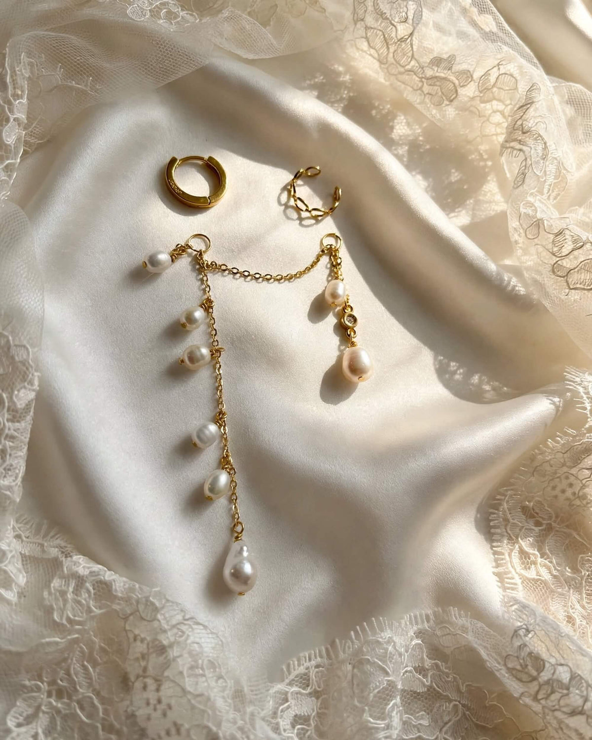3-in-1 Pearl Bridal Wedding Earrings – Convertible Studs, Hoops & Chain