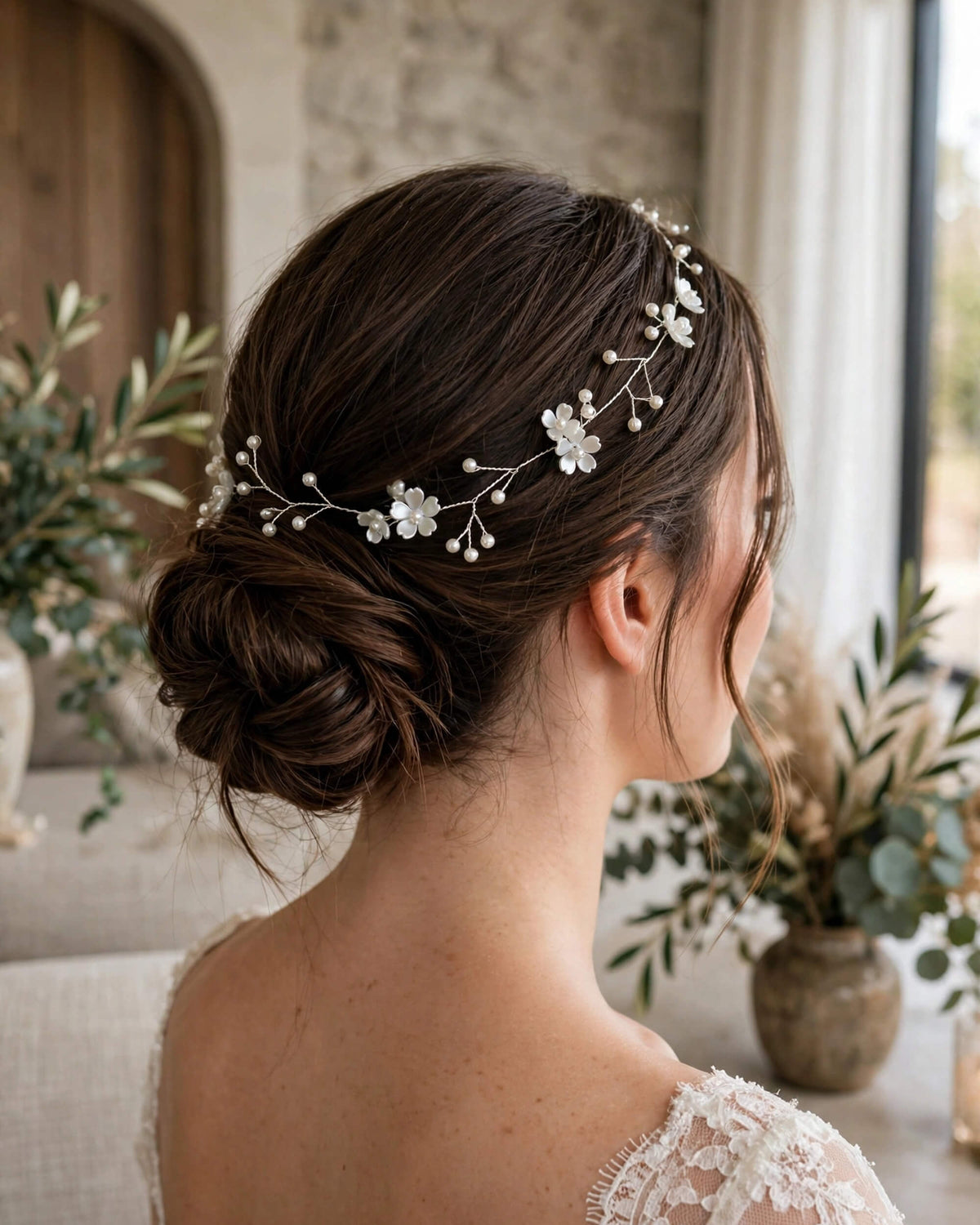 Bridal Hair Vine with Floral Flowers and Premium Glass Pearls – Elegant Wedding Hair Accessory