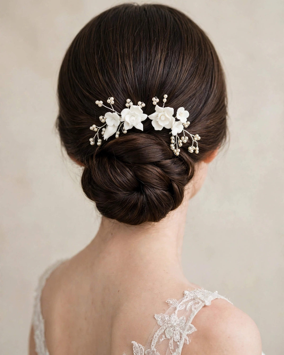 Bridal Hair Comb Set with Porcelain Flowers & Glass Pearls – Handcrafted