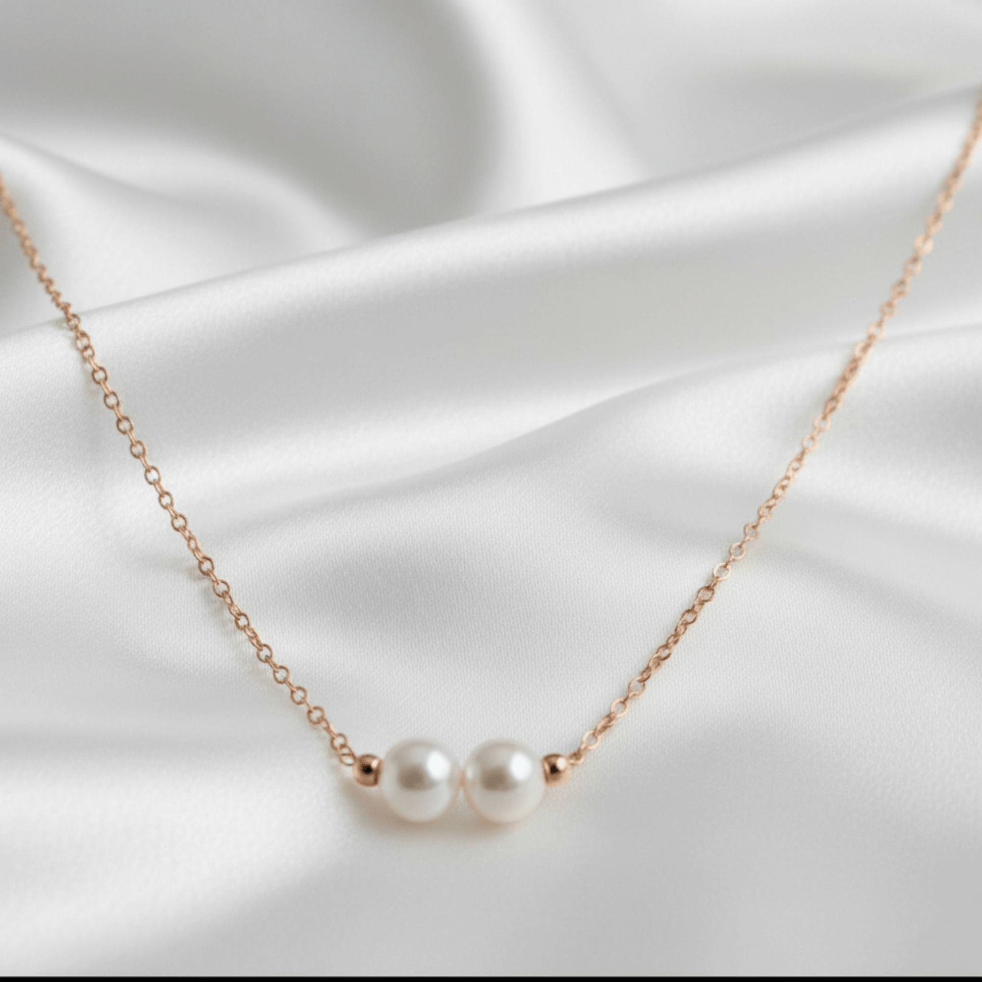 Pearl necklace on a white satin background