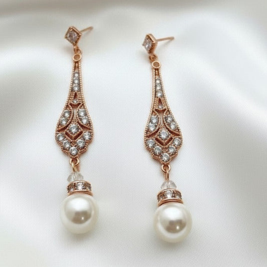 Gold Pearl Drop Teardrop Earrings – Bridal