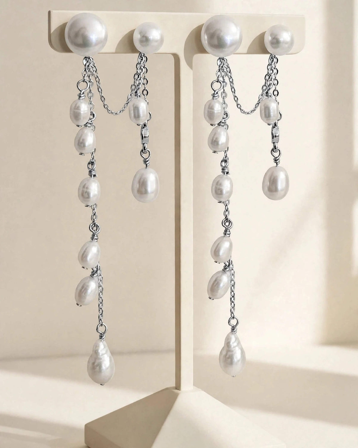 3-in-1 Pearl Bridal Wedding Earrings – Convertible Studs, Hoops & Chain