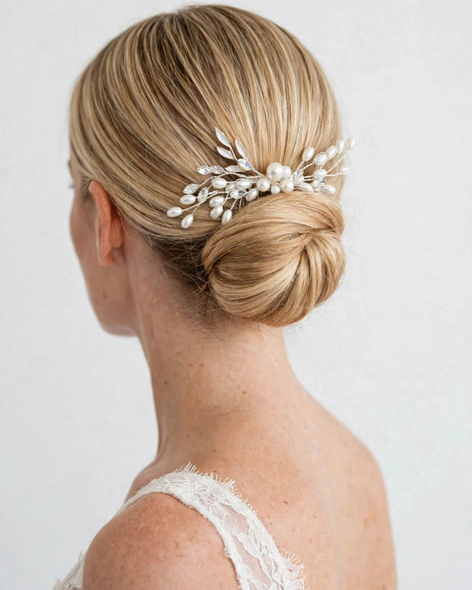 Bridal Hair Comb with Pearl & Leaf Branch Design – Wedding Hair Accessory