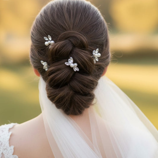 Set of 4 Pearl & Crystal Bridal Hair Pins – Gold, Rose Gold, Silver | Wedding Hair Accessories