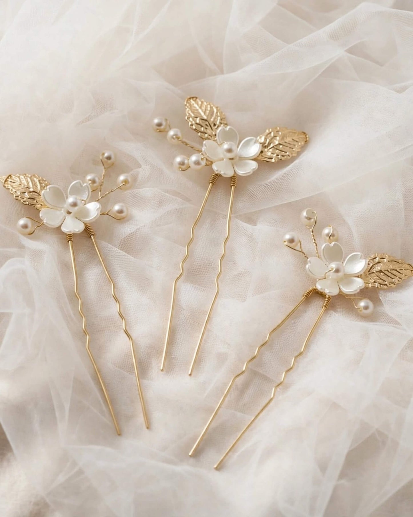 Leaf Pearl Bridal Hair Pins – Floral Wedding Hair Accessories for Bride
