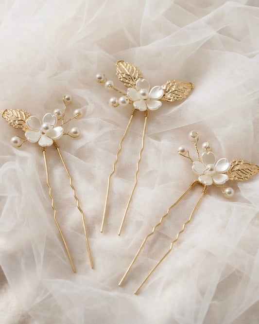 Leaf Pearl Bridal Hair Pins – Floral Wedding Hair Accessories for Bride