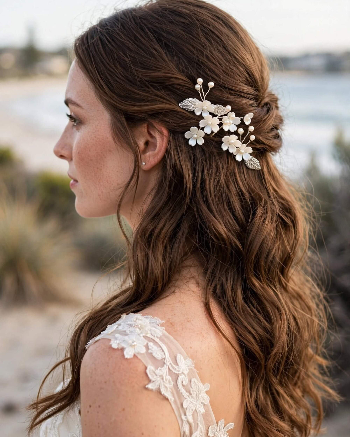Floral Leaf Pearl Hair Pins Set – Bridal Wedding Hair Accessories