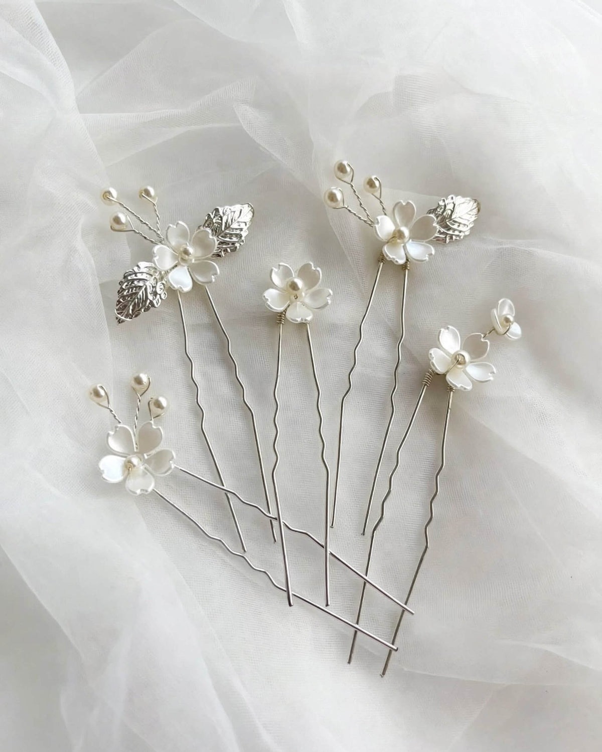 Floral Leaf Pearl Hair Pins Set – Bridal Wedding Hair Accessories