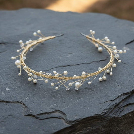 Pearl Crystal Bridal Headband – Silver, Gold, Rose Gold