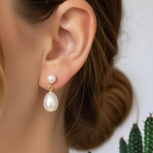 Freshwater Pearl Bridal Drop Earrings – Sterling Silver 925 (2cm)