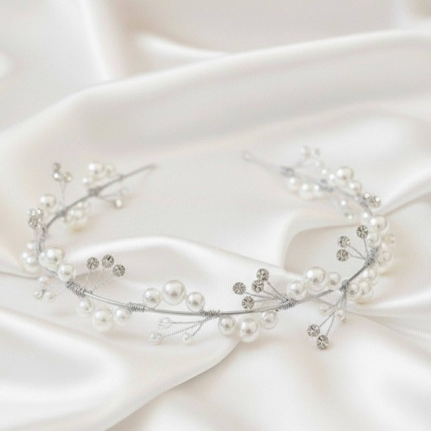 Pearl & Crystal Floral Bridal Headband – Gold, Silver, Rose Gold