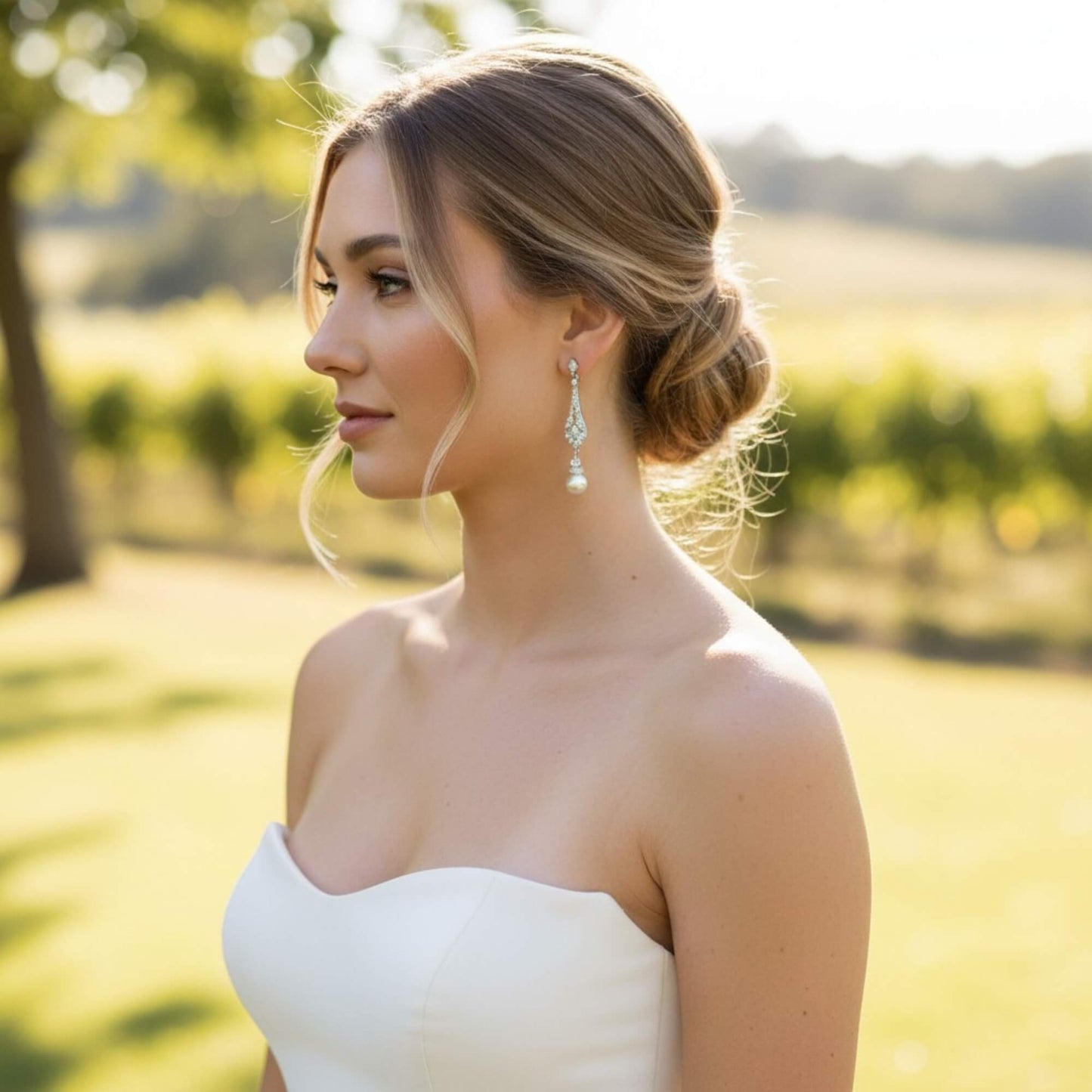 Gold Pearl Drop Teardrop Earrings – Bridal