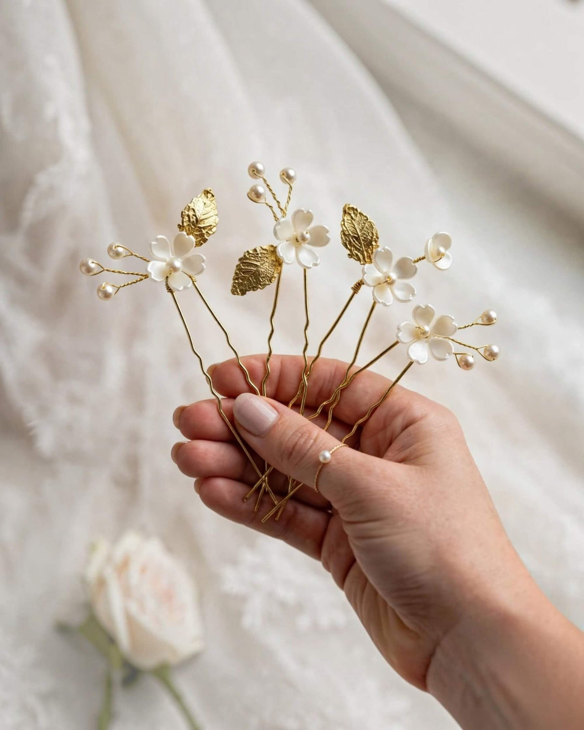 Floral Leaf Pearl Hair Pins Set – Bridal Wedding Hair Accessories