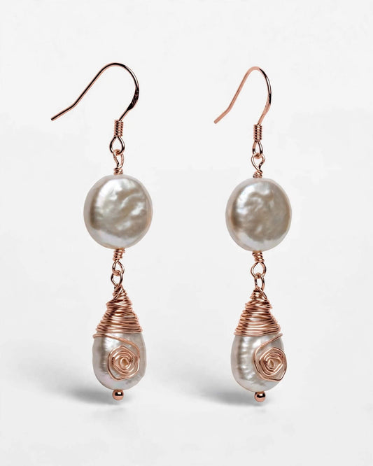 Bridal Pearl Drop Earrings – Freshwater Pearl Spiral Wire Design