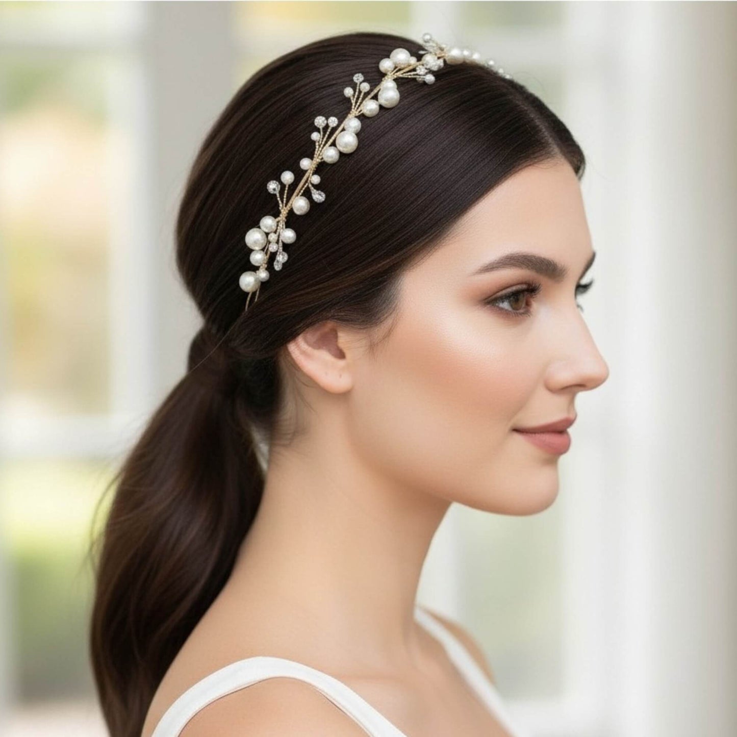 Pearl & Crystal Floral Bridal Headband – Gold, Silver, Rose Gold