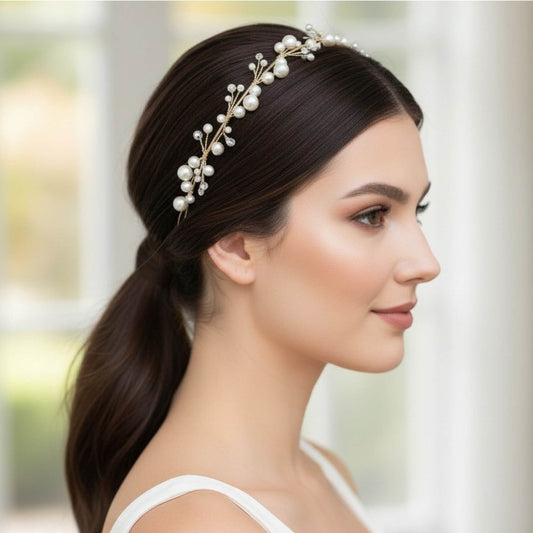 Pearl & Crystal Floral Bridal Headband – Gold, Silver, Rose Gold