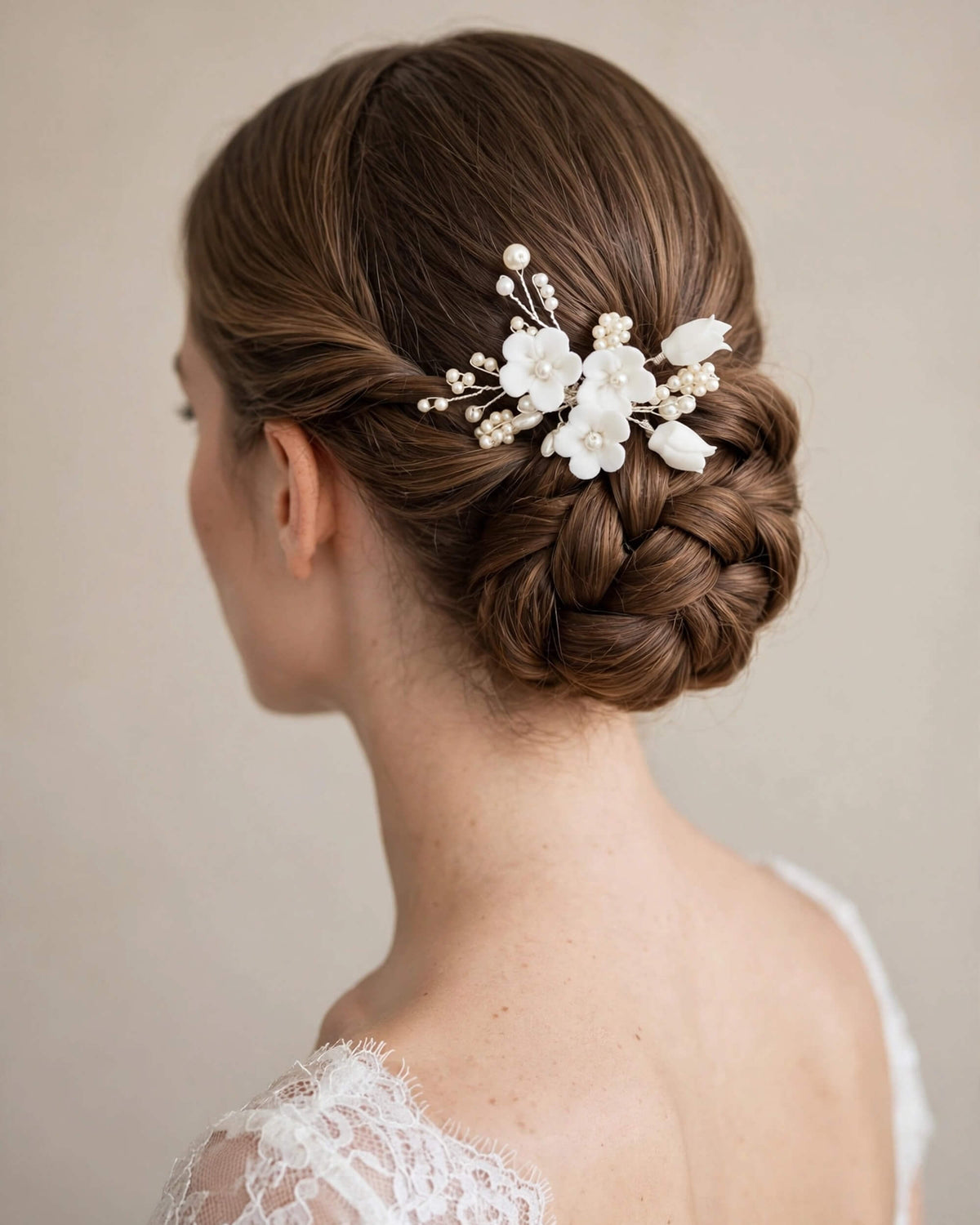 Bridal Hair Comb with Porcelain Flowers & Glass Pearls – Floral Wedding Hair Accessory