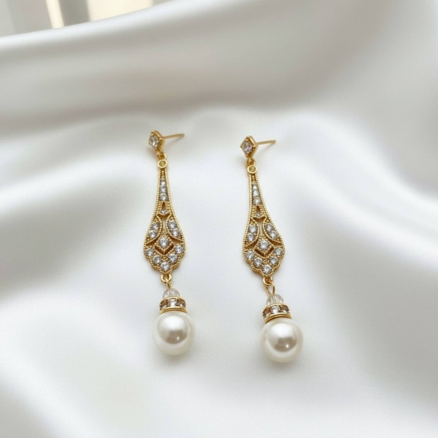 Gold Pearl Drop Teardrop Earrings – Bridal