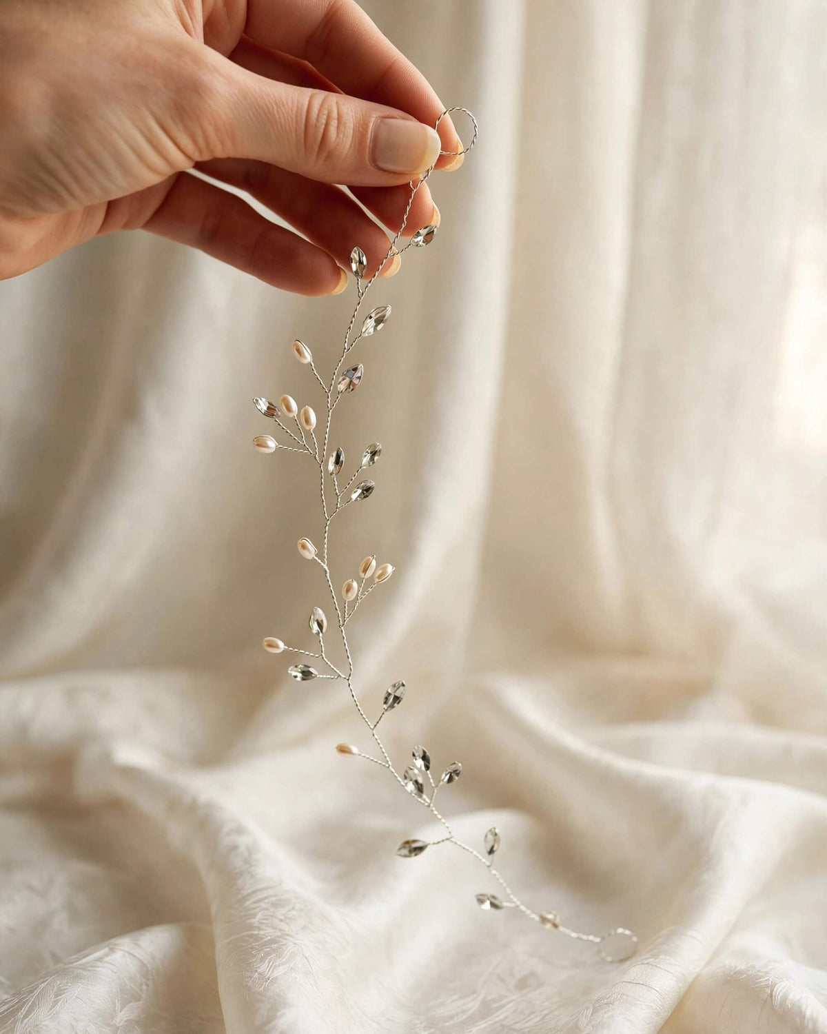 Bridal Hair Vine with Crystal and Pearl Branch Design – Elegant Wedding Hair Accessory