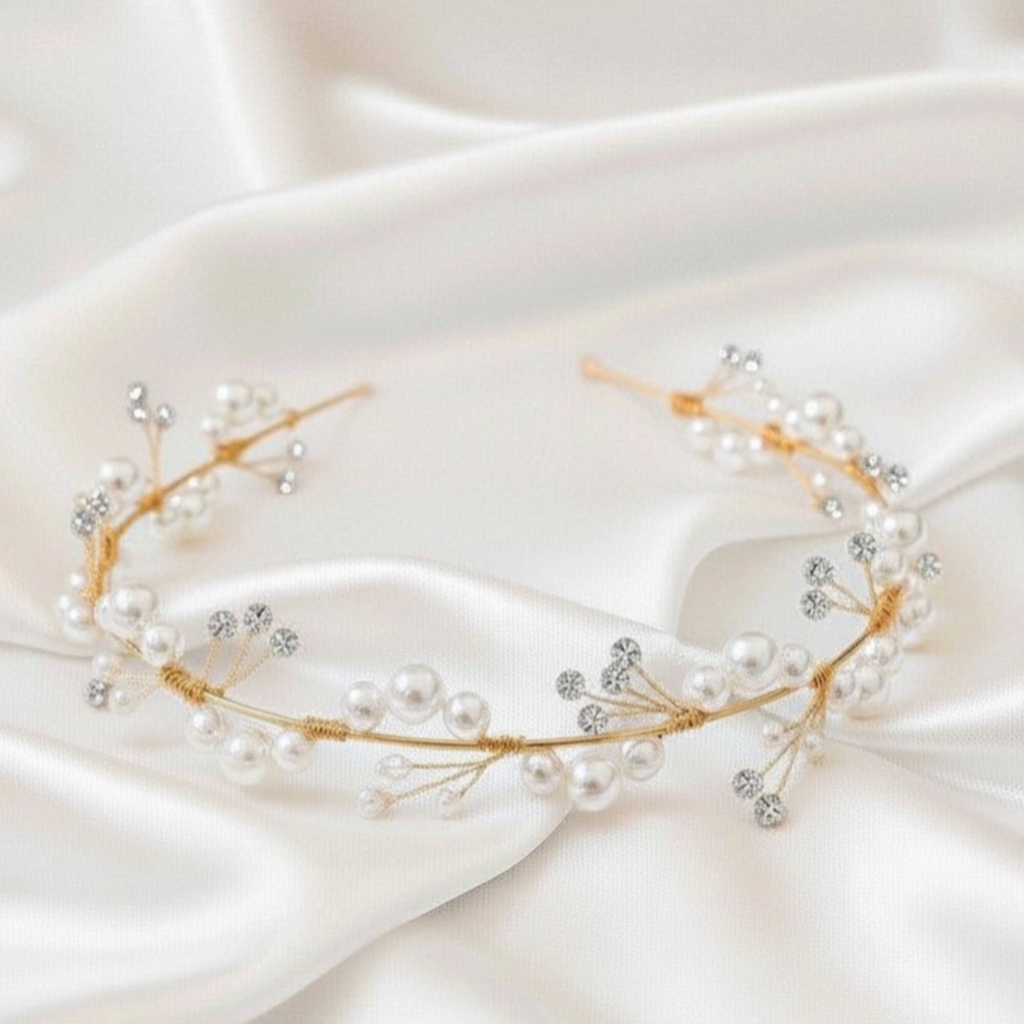 Pearl & Crystal Floral Bridal Headband – Gold, Silver, Rose Gold