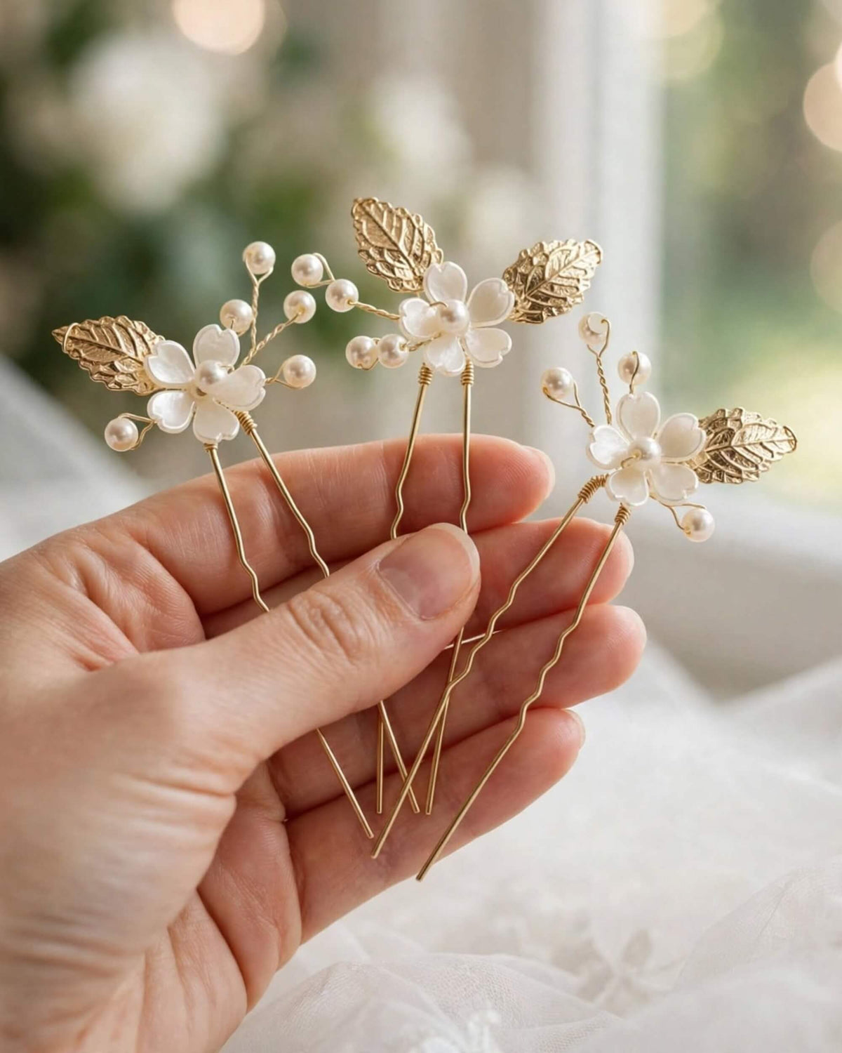 Leaf Pearl Bridal Hair Pins – Floral Wedding Hair Accessories for Bride
