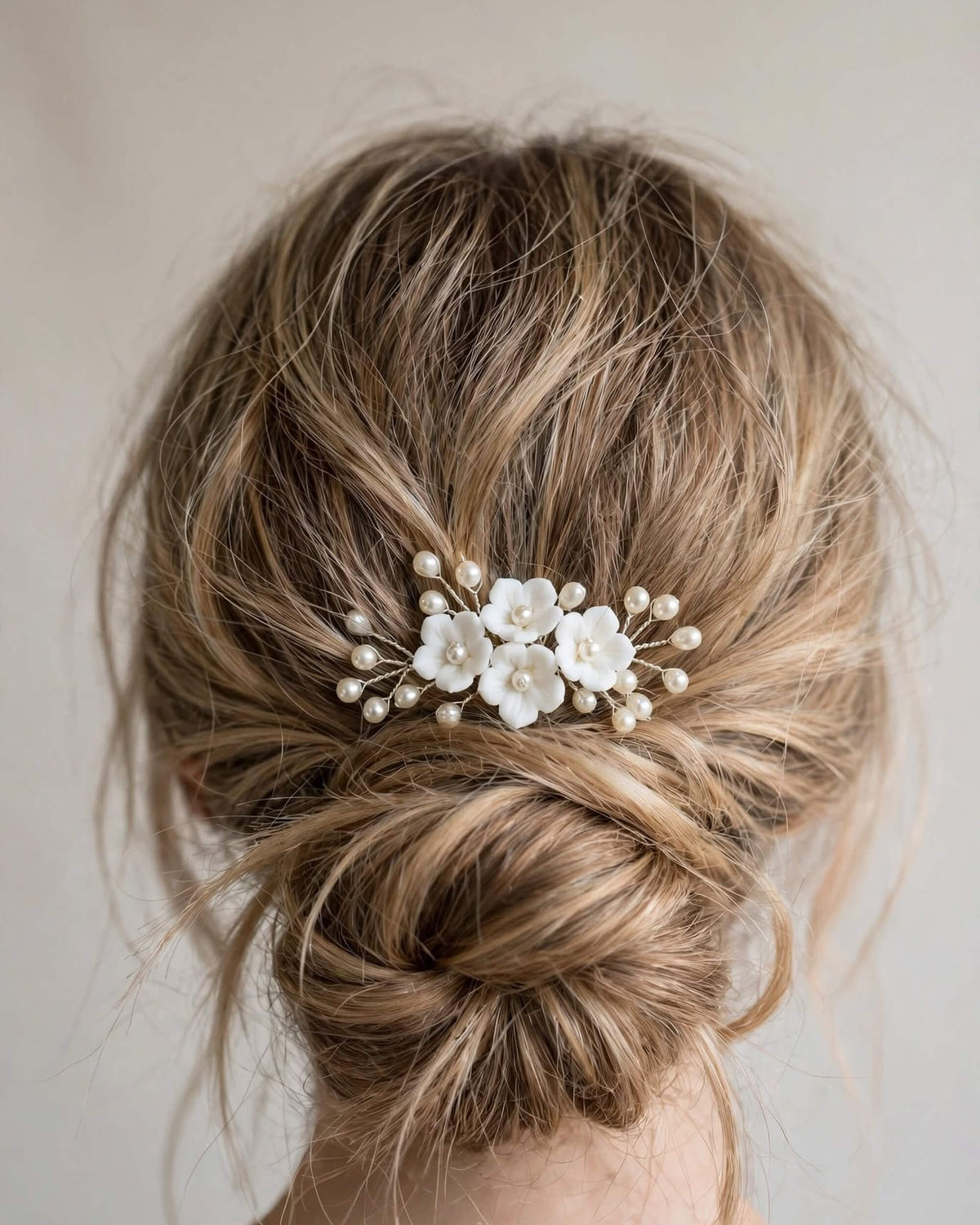 Pearl Hair Pins with Porcelain Flowers – Floral Bridal Hair Accessory