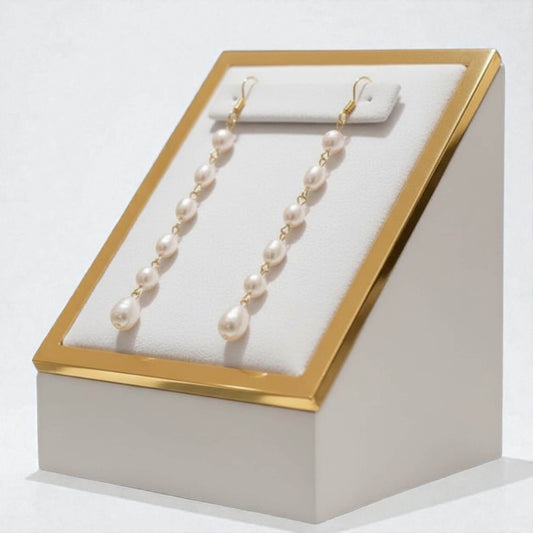 Bridal Freshwater Pearl Linear Drop Earrings – Rose Gold – 6‑Pearl Wedding Earrings Australia