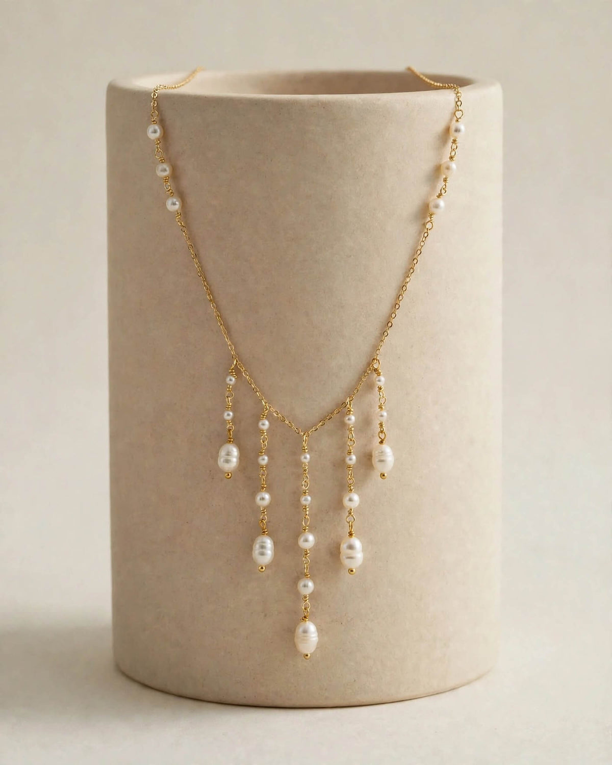 Freshwater Pearl Bridal Necklace with Cascading Pearl Drops, Wedding Jewellery