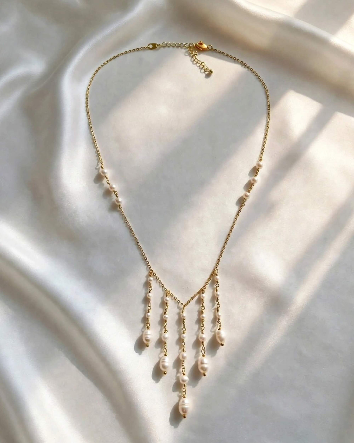 Freshwater Pearl Bridal Necklace with Cascading Pearl Drops, Wedding Jewellery