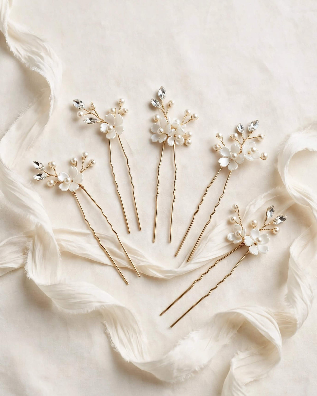 Bridal Floral Pearl Hair Pins Set – Wedding Hair Accessories, Gold, Silver, Rose Gold