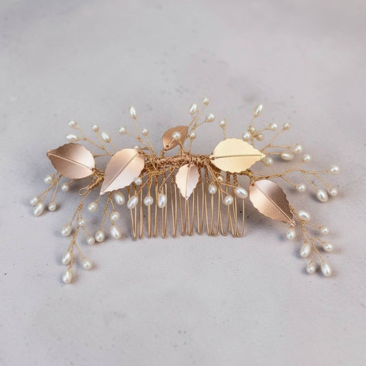 Gold Pearl Botanical Bridal Hair Comb