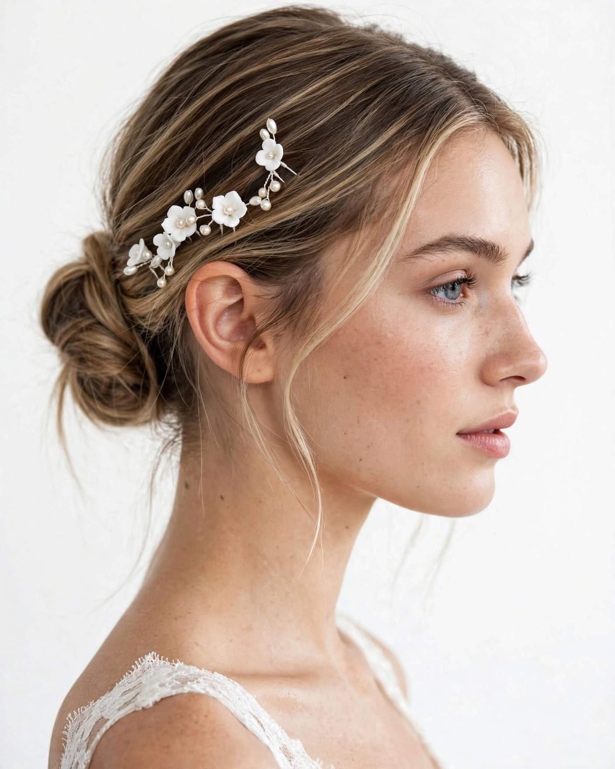 Pearl Hair Pins with Porcelain Flowers – Floral Bridal Hair Accessory