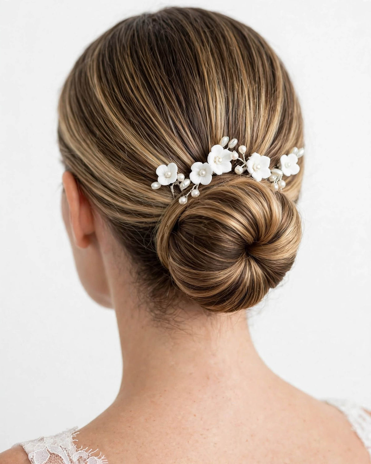 Pearl Hair Pins with Porcelain Flowers – Floral Bridal Hair Accessory