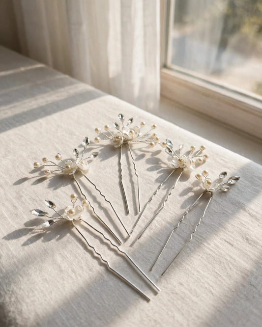 Bridal Hair Pins Floral Crystal Pearl Wedding Hair Accessories – Gold, Silver & Rose Gold