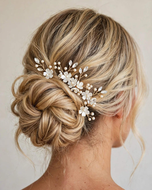 Bridal Floral Pearl Hair Pins Set – Wedding Hair Accessories, Gold, Silver, Rose Gold