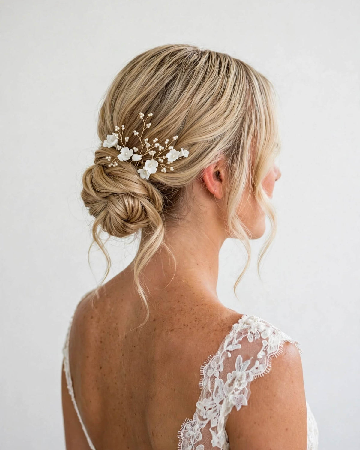 Pearl Hair Pins with Porcelain Flowers – Floral Bridal Hair Accessory