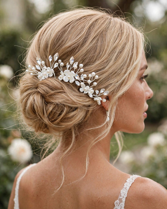 Bridal Hair Pins Floral Crystal Pearl Wedding Hair Accessories – Gold, Silver & Rose Gold