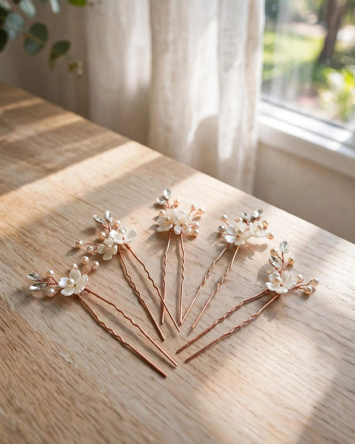 Bridal Floral Pearl Hair Pins Set – Wedding Hair Accessories, Gold, Silver, Rose Gold