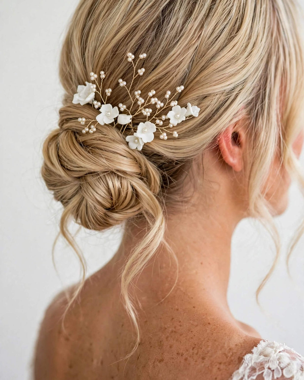 Pearl Hair Pins with Porcelain Flowers – Floral Bridal Hair Accessory