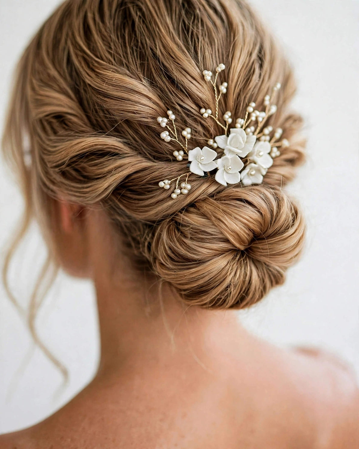 Pearl Hair Pins with Porcelain Flowers – Floral Bridal Hair Accessory
