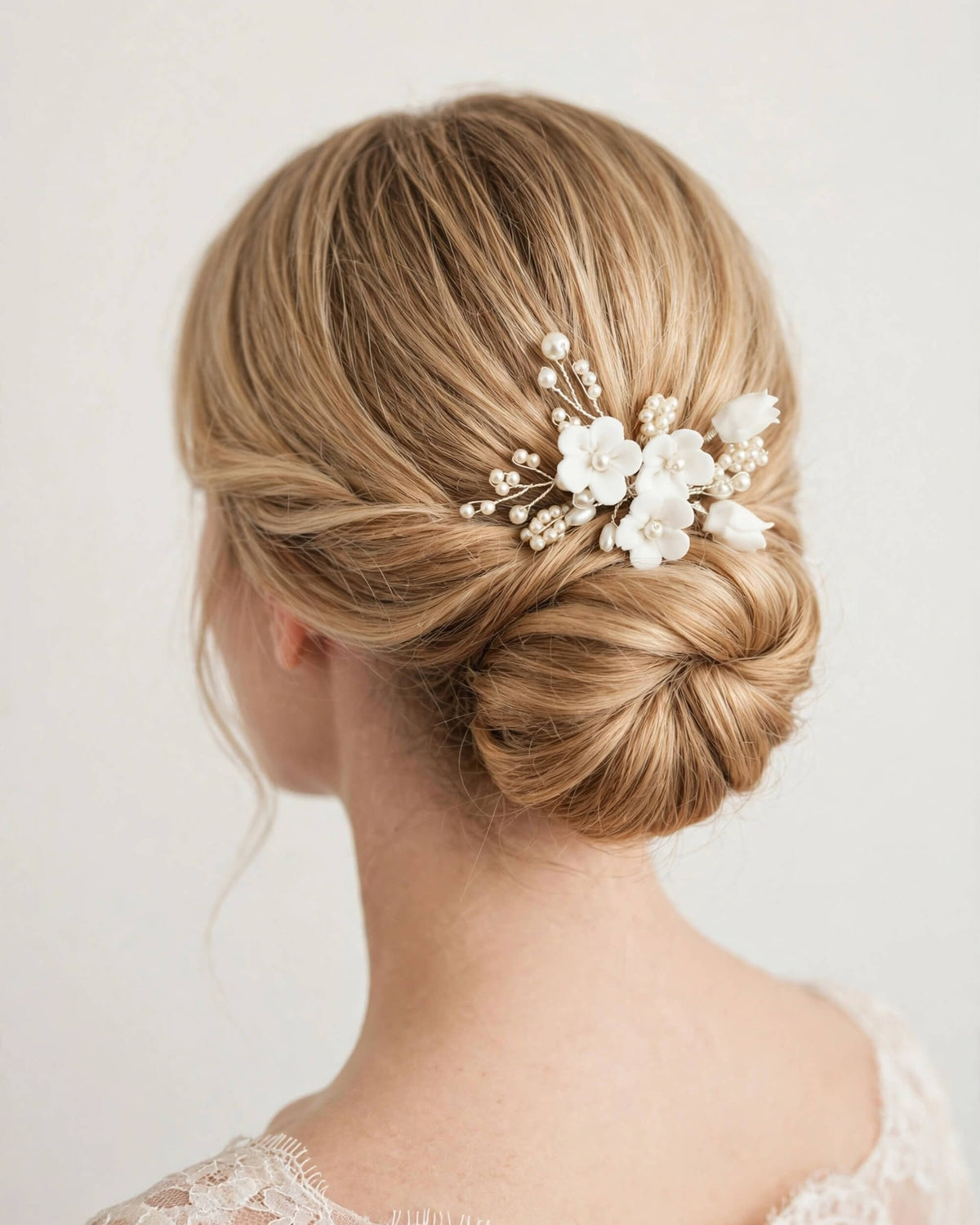 Bridal Hair Comb with Porcelain Flowers & Glass Pearls – Floral Wedding Hair Accessory