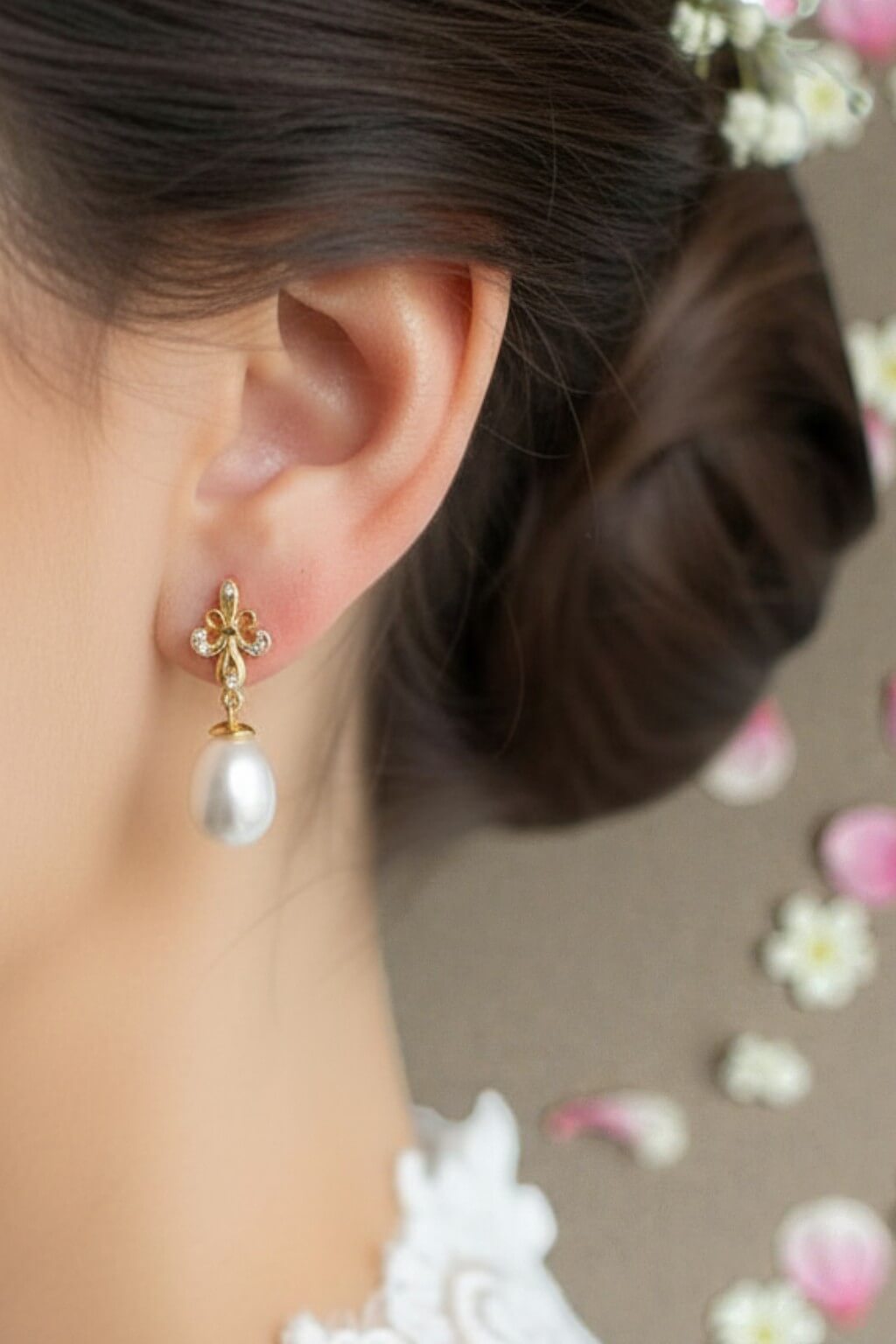 S925 silver freshwater pearl bridal earrings photographed on smooth fabric surface