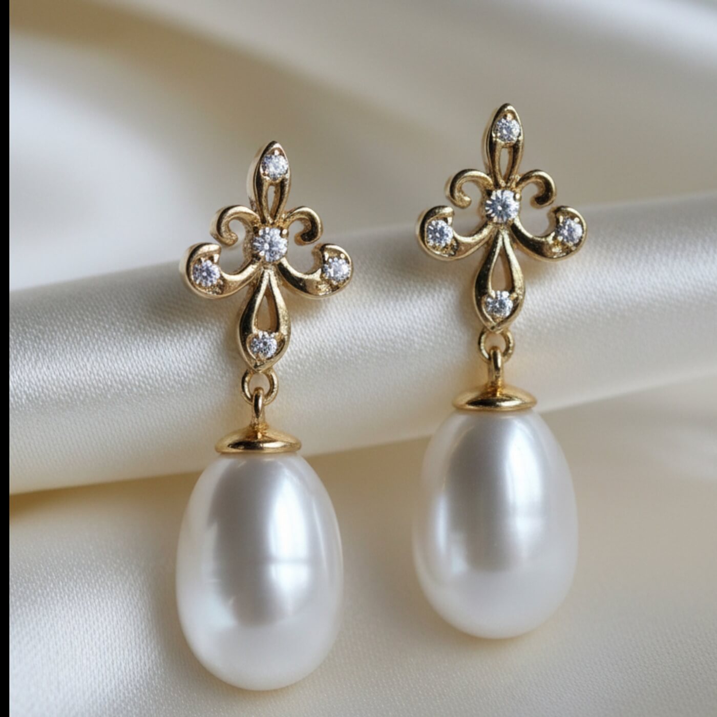 S925 silver freshwater pearl teardrop earrings photographed on soft neutral backdrop