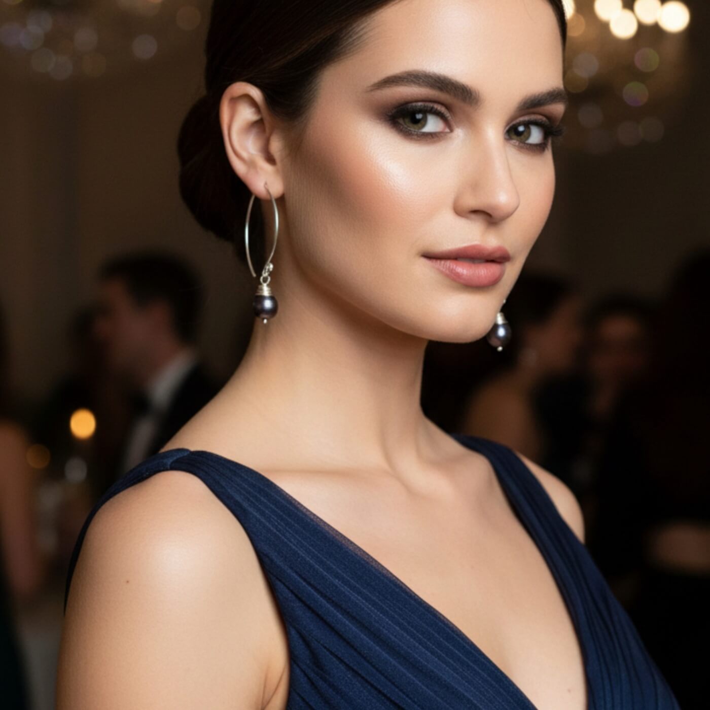 sterling silver S925 pearl drop earrings photographed on model