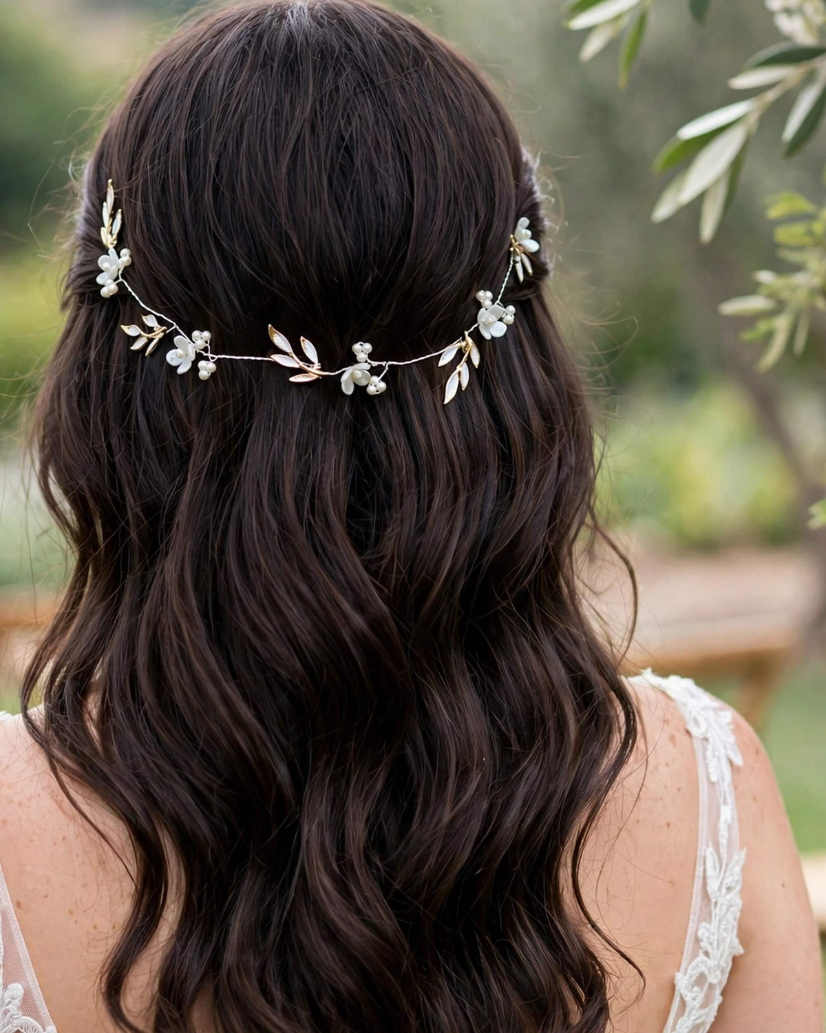 Bridal Hair Vine with Gold-Plated Leaves and Premium Glass Pearls – Wedding Hair Accessory