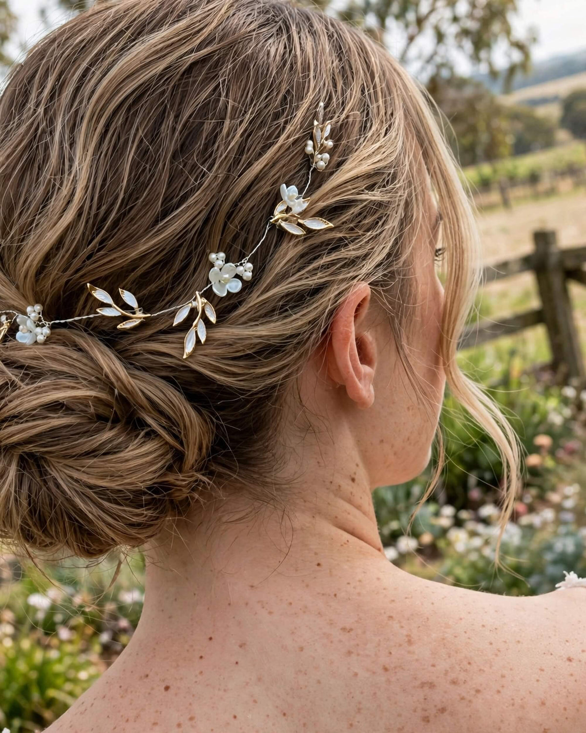 Bridal Hair Vine with Gold-Plated Leaves and Premium Glass Pearls – Wedding Hair Accessory