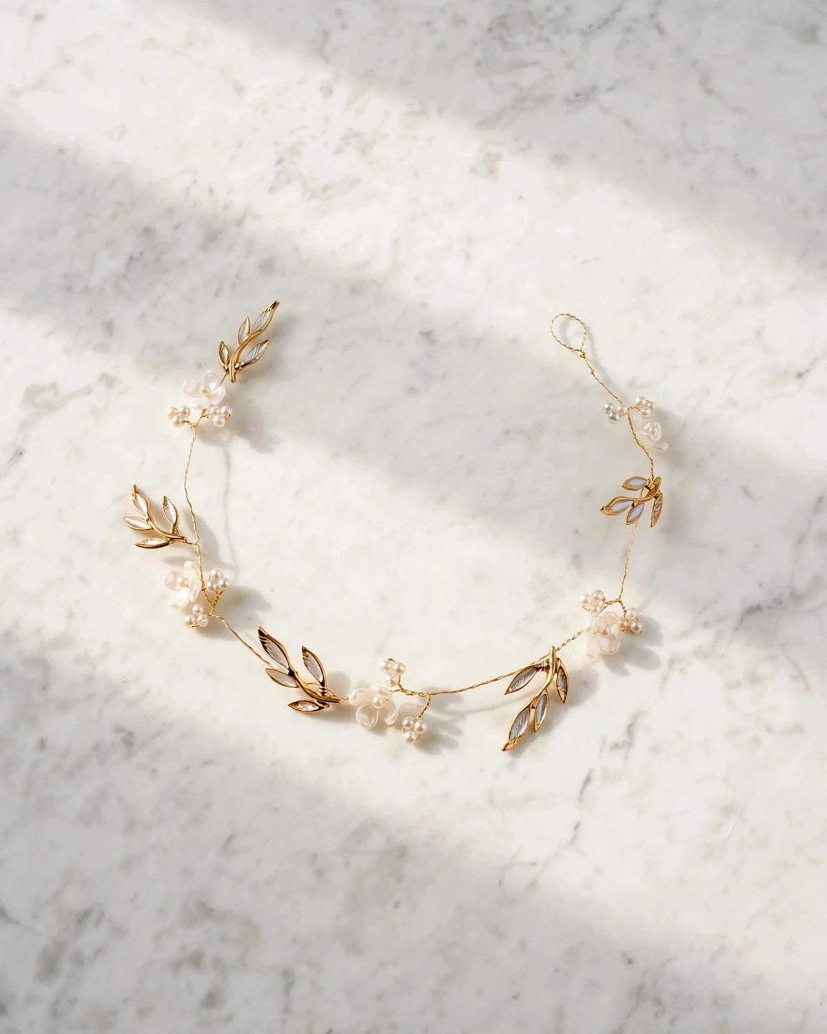 Bridal Hair Vine with Gold-Plated Leaves and Premium Glass Pearls – Wedding Hair Accessory